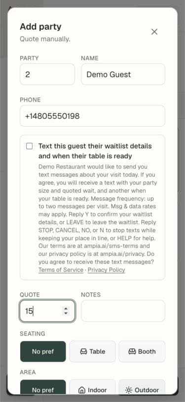 At the host stand: real product consent form with an unchecked checkbox and version 4 disclosure